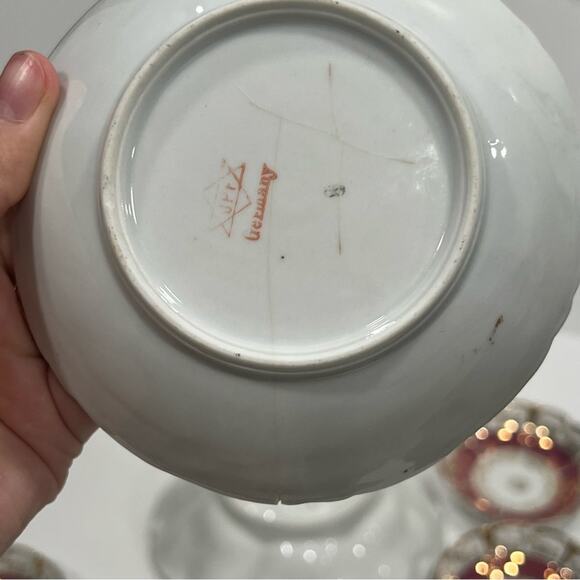 Antique Vintage JPF Germany Bowl Set Large & 6 Small Salad Soup Pasta Flower - Picture 14 of 15